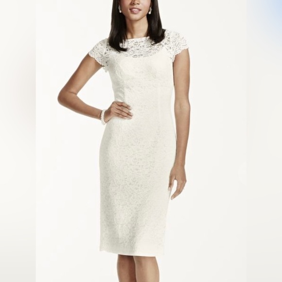 DB Studio (David’s Bridal) All Over Lace knee length dress cap sleeve in Ivory 2 - Picture 1 of 12